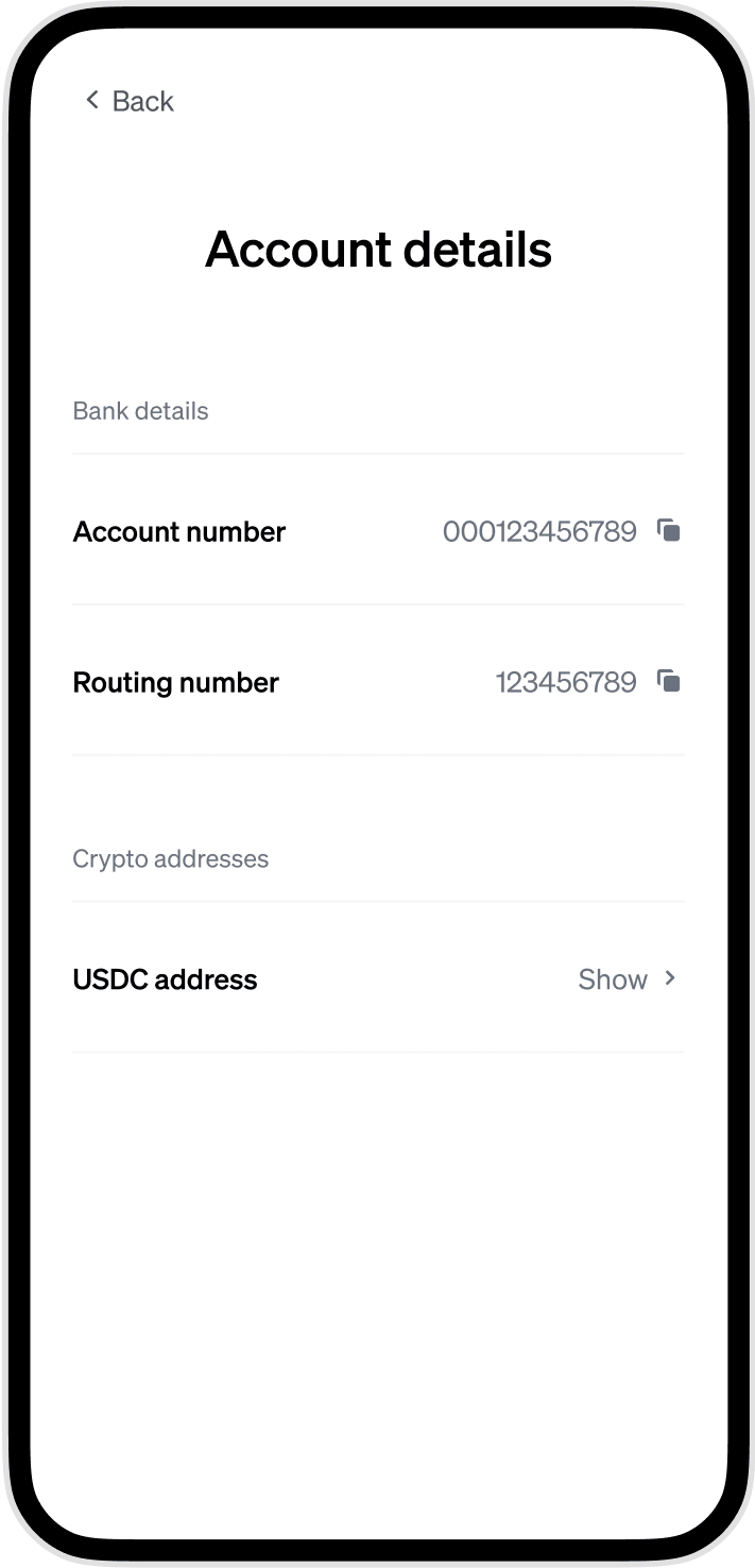 Phone showing UniFi account details and USDC address
