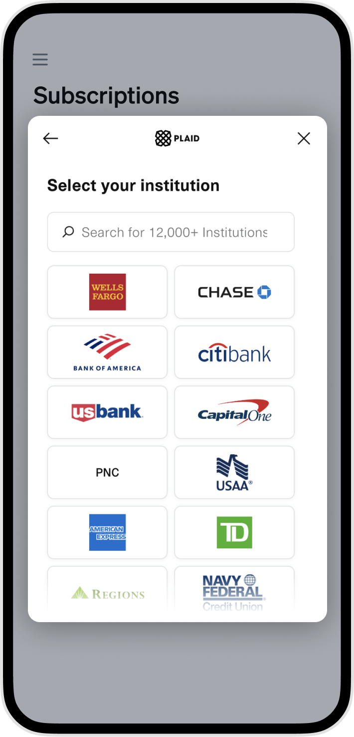 Use Plaid to connect to your bank account and find subscriptions